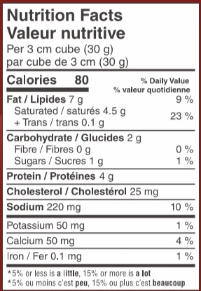 Nutrition Facts table for Emma Canadian Cow’s Milk Creamy Feta