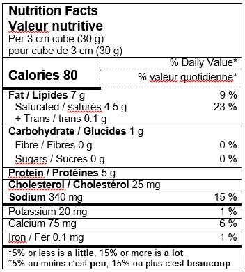 Nutrition Facts table for Emma Canadian Cow’s Milk Hard Feta