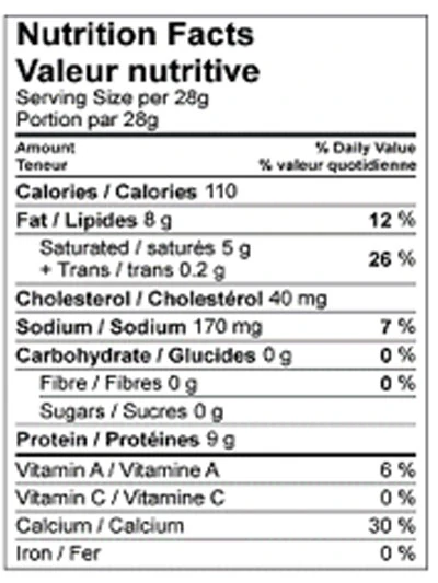 Nutrition Facts table for Emma Grana Padano Cheese