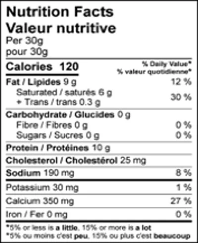 Nutrition Facts table for Emma Parmigiano Reggiano Cheese