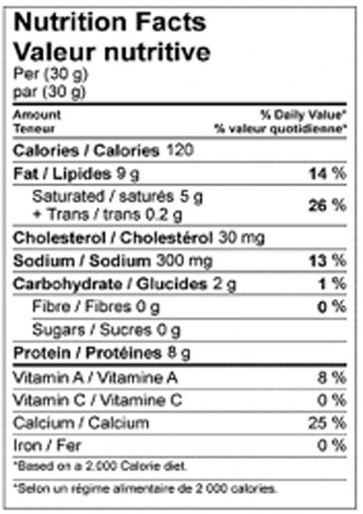 Nutrition Facts table for Emma Pecorino Romano Cheese