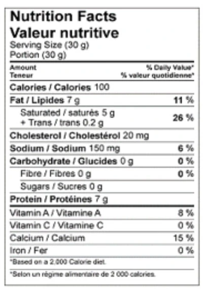 Nutrition Facts table for Emma Provolone