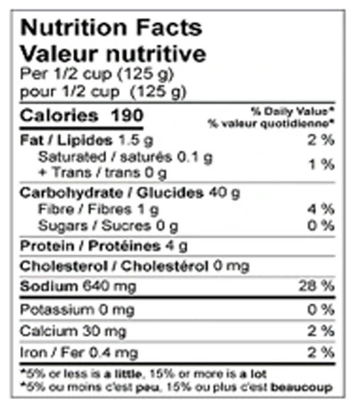Nutrition Facts table for Emma Potato Gnocchi – Traditional