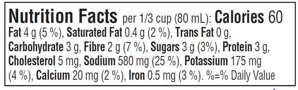 Nutrition Facts table for Emma Antipasto with Vegetables and Tuna