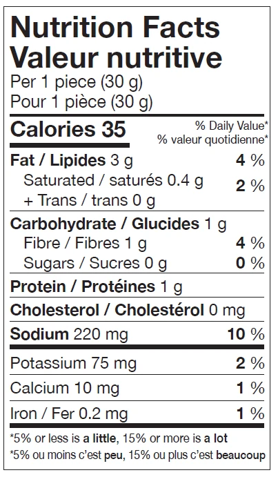 Nutrition Facts table for Emma Artichoke Hearts with Stems in Oil