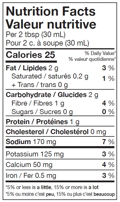 Nutrition Facts table for Emma Marinated Garlic Cloves in Oil