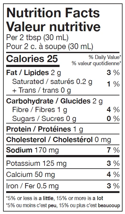 Nutrition Facts table for Emma Marinated Spicy Garlic Cloves
