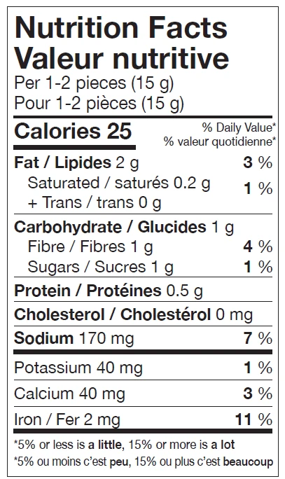 Nutrition Facts table for Emma Sundried Tomatoes in Oil