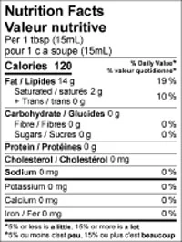 Nutrition Facts table for Emma Extra Virgin Olive Oil – 1 L Bottle