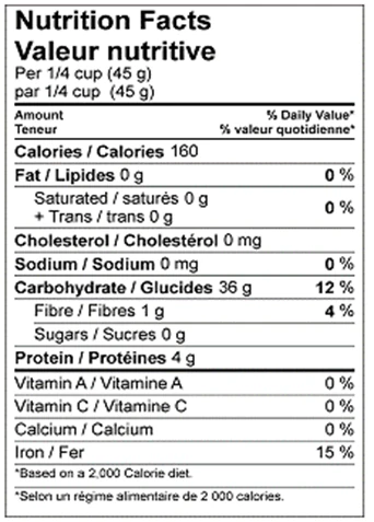 Nutrition Facts table for Emma Arborio Rice