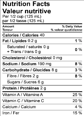 Nutrition Facts table for Emma Passata alla Rustica