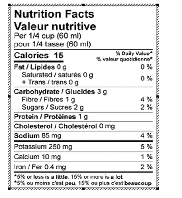 Nutrition Facts table for Emma Passata with Basil