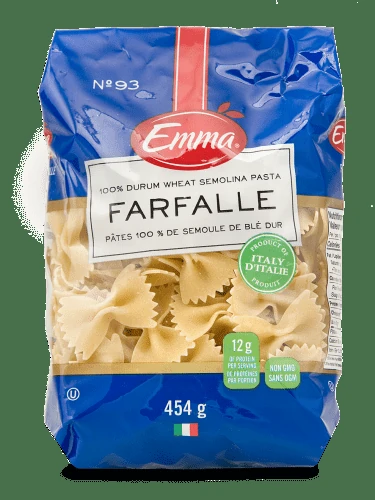 Nutrition Facts table for Emma Farfalle Pasta