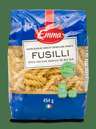 Nutrition Facts table for Emma Fusilli Pasta
