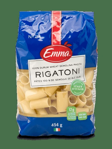 Nutrition Facts table for Emma Rigatoni Pasta