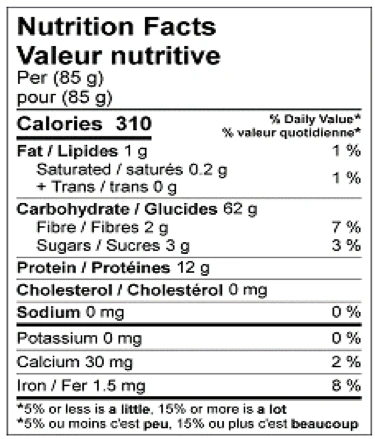 Nutrition Facts table for Emma Spaghettini Pasta