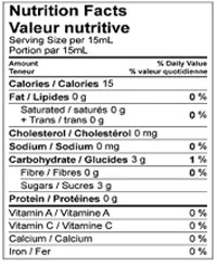 Nutrition Facts table for Emma Balsamic Vinegar of Modena