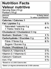 Nutrition Facts table for Emma Red Wine Vinegar