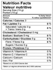 Nutrition Facts table for Emma White Wine Vinegar
