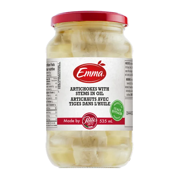 Emma Artichoke Hearts with Stems in Oil package