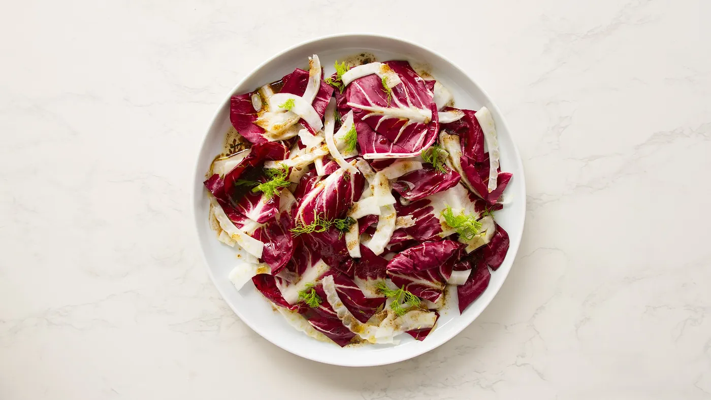 Fennel and Radicchio Salad with Warm Anchovy Vinaigrette