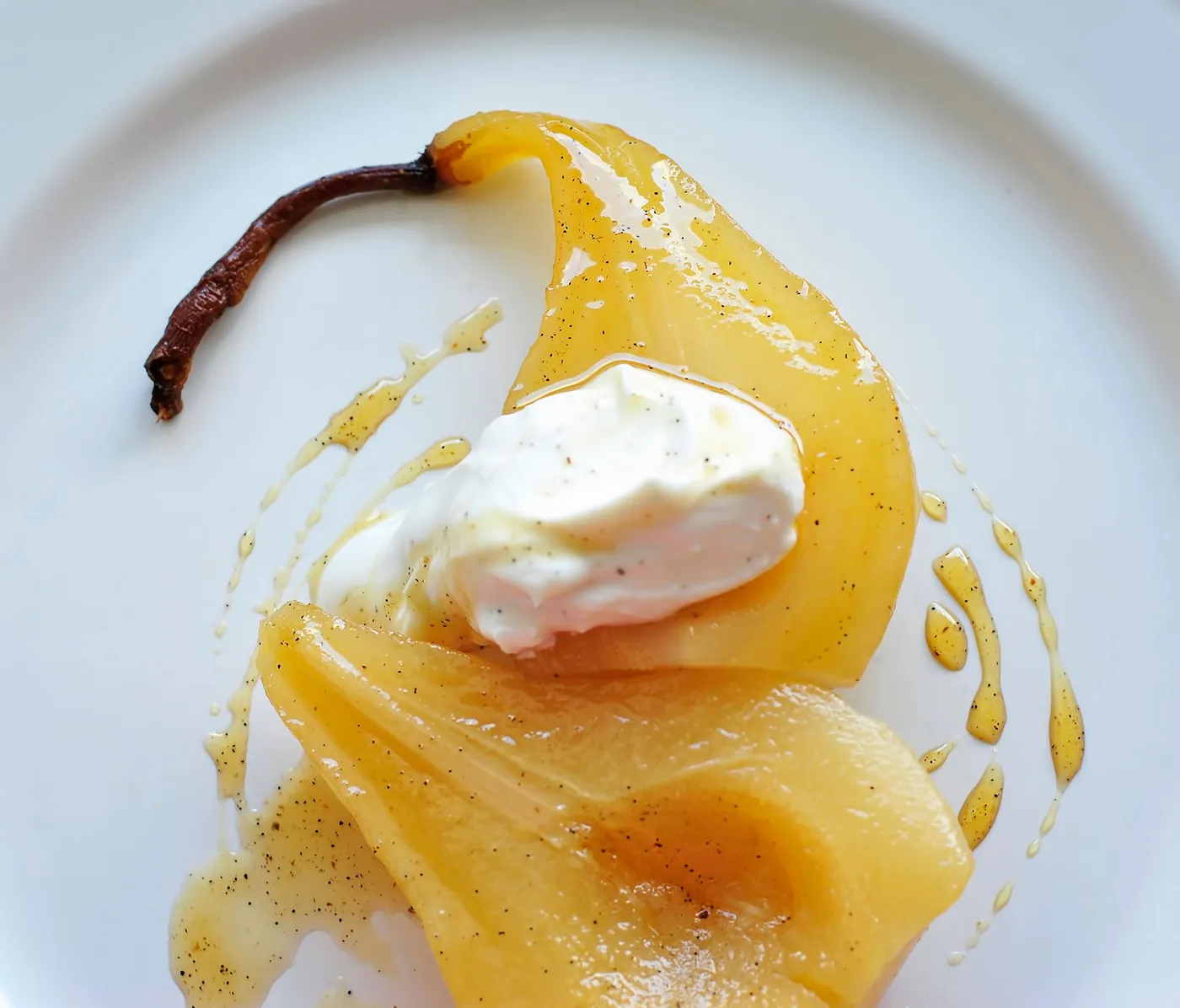 Maple Bourbon Poached Pear with Vanilla Bean Mascarpone