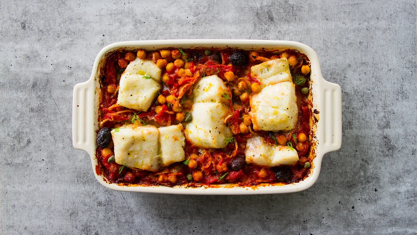 Mediterranean Roasted Fish Stew with Chickpeas